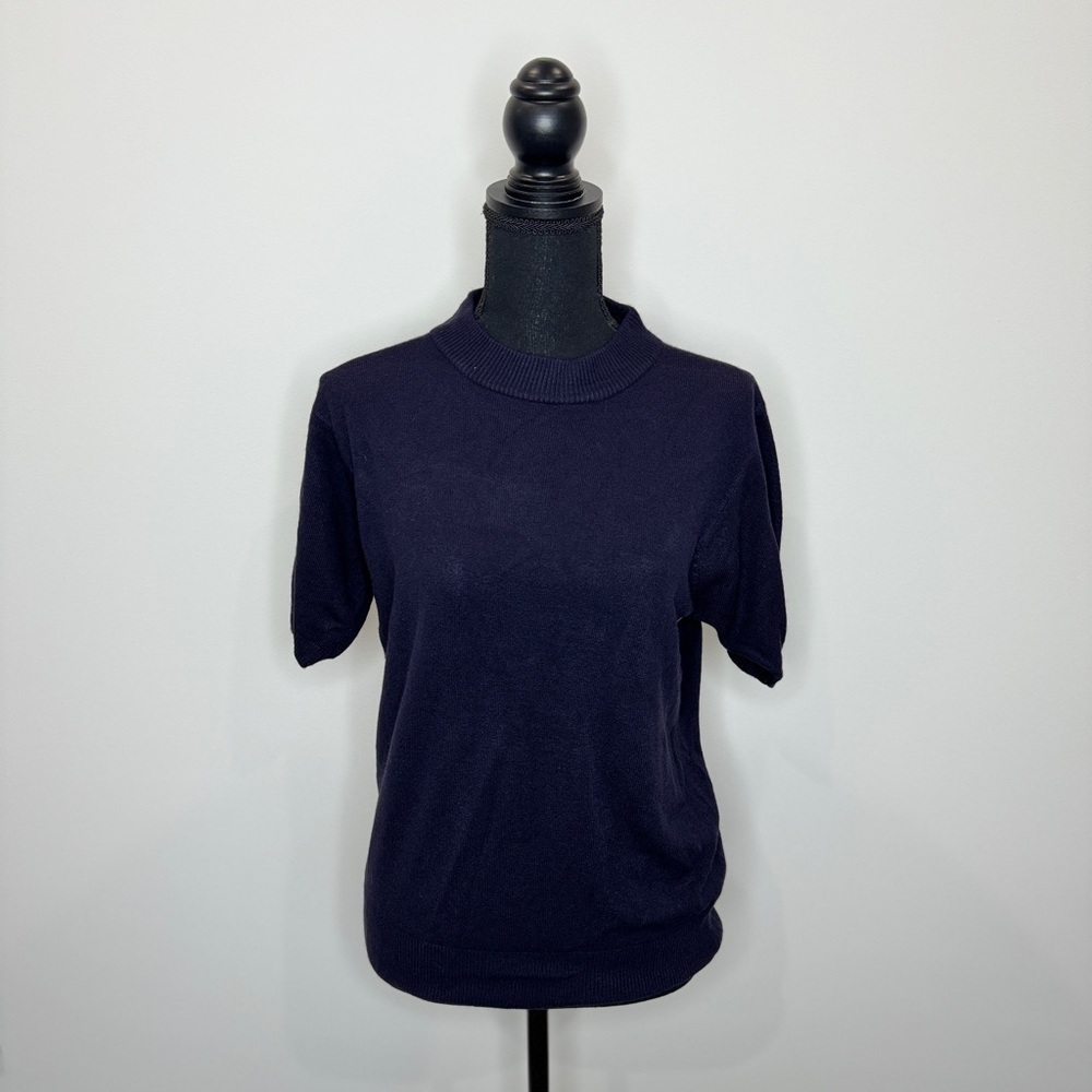 Sag Harbor Dark Blue Crew Neck Short Sleeve Sweater (S)